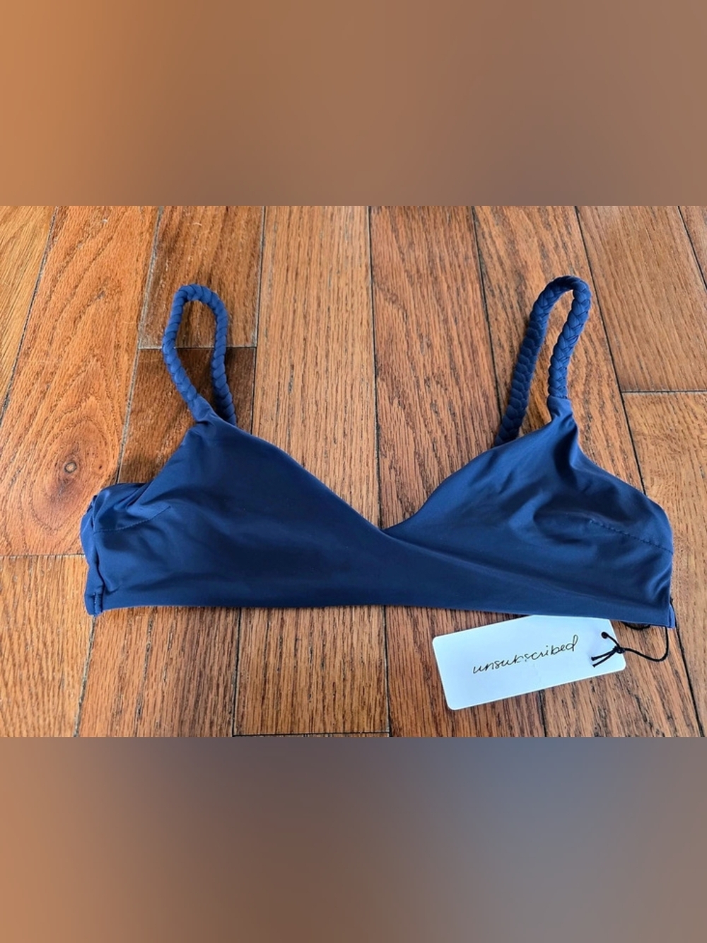 Unsubcribed Scoop Braided Bikini Top in Navy Size Medium NWT